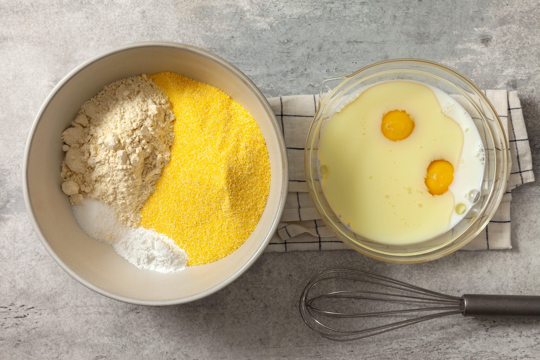 Top view shot of two bowls with ingredients