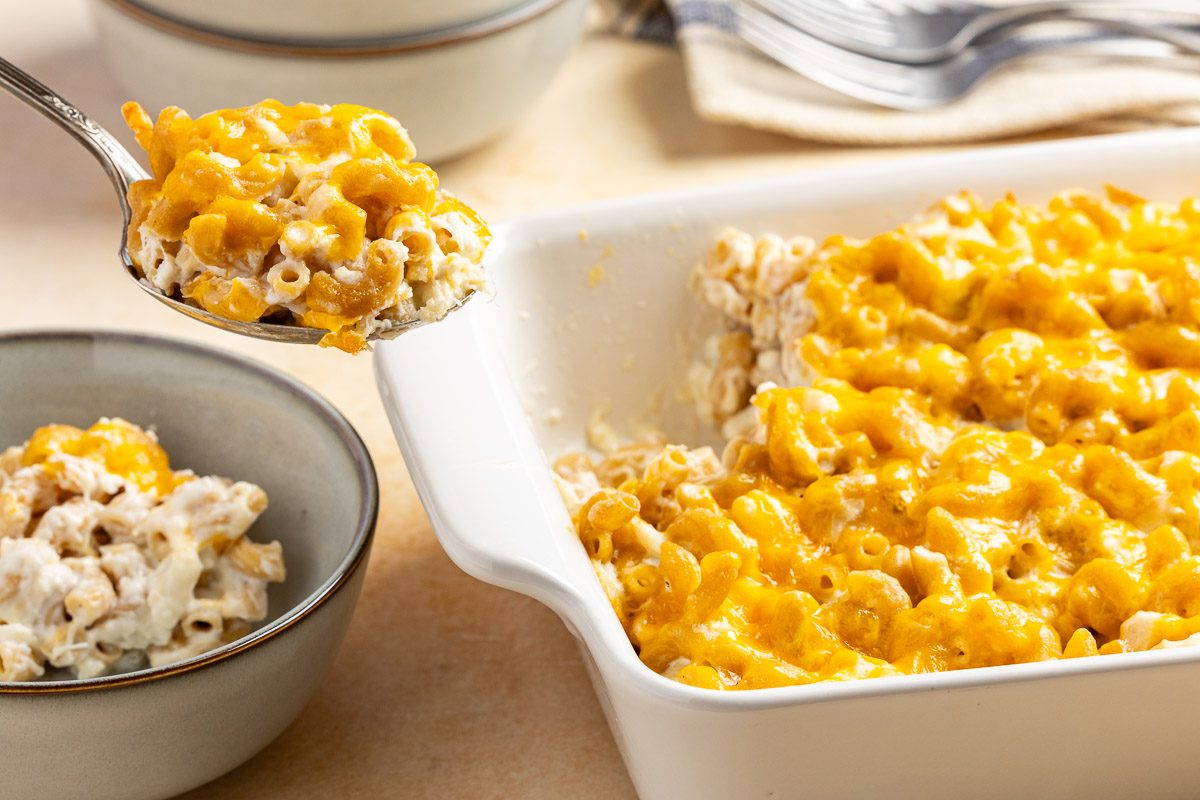 Taste of Home Crab Mac and Cheese recipe photo of the finished recipe and served.