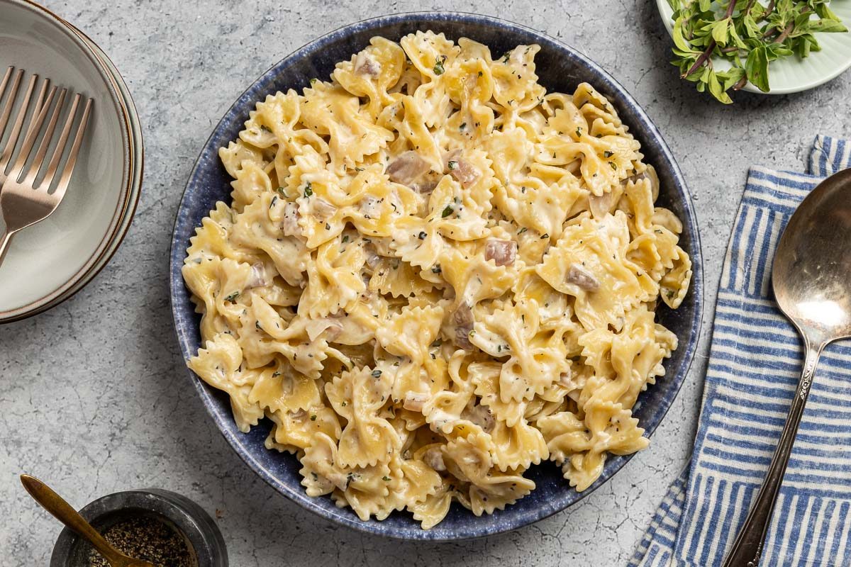 Taste of Home Cream Sauce for Pasta recipe photo of the finished recipe placed in a serving dish.