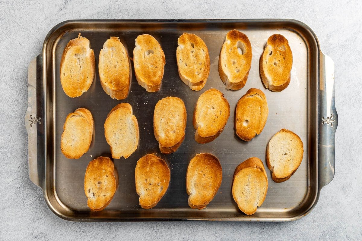 Taste of Home Crock Pot French Onion Soup recipe photo of the broiled baguette slices.