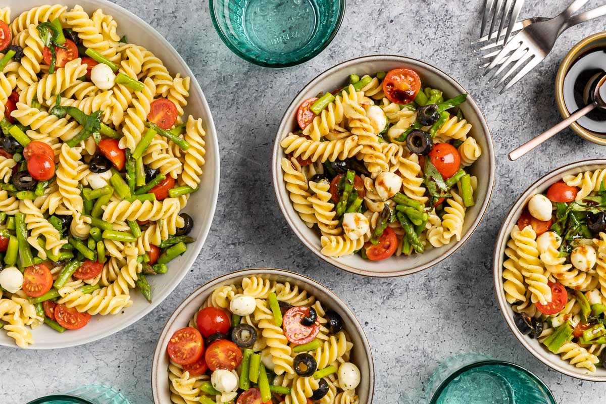 Taste of Home Gluten Free Pasta Salad recipe photo of the finished recipe served into bowls.