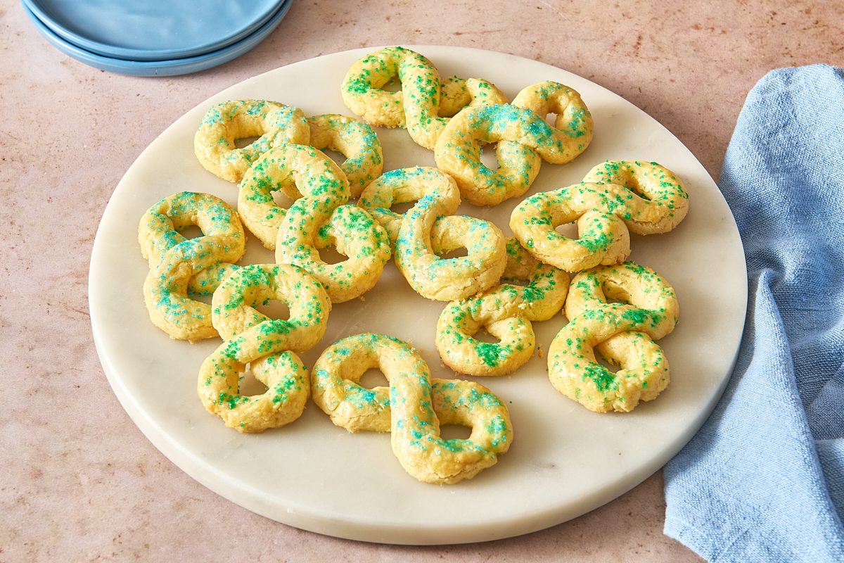 Italian Lemon Cookies on a marble serving platter