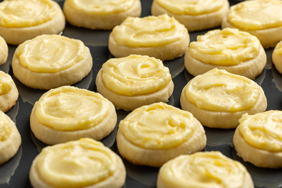 Taste of Home Lemon Meltaway Cookies recipe photo the finished cookies set on a platter.