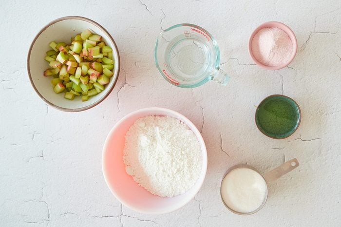 Ingredients for rhubarb dump cake