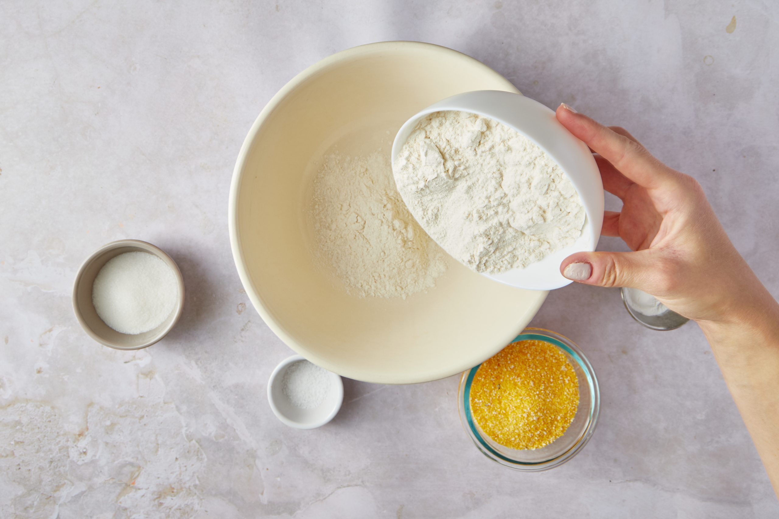 Mix the dry ingredients for cornbread pancakes