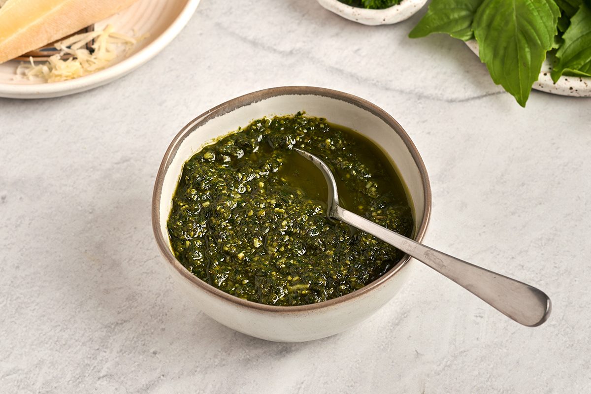 Parsley pesto by Taste of Home is a versatile summer sauce that combines fresh herbs, garlic and Parmesan cheese.