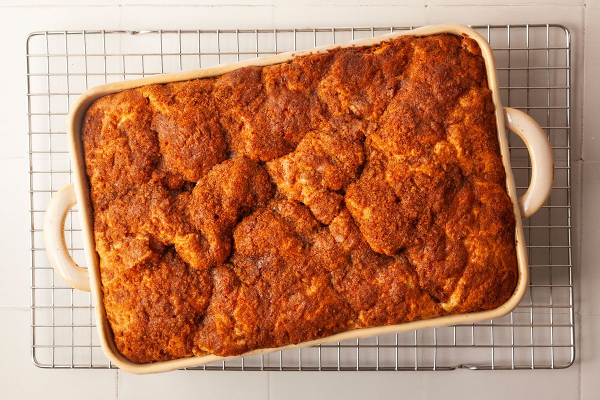 Step 4 of Taste of Home Rhubarb Coffee Cake is to Bake until a toothpick inserted in the center comes out clean, 45 to 50 minutes. Let the cake cool on a wire rack.
