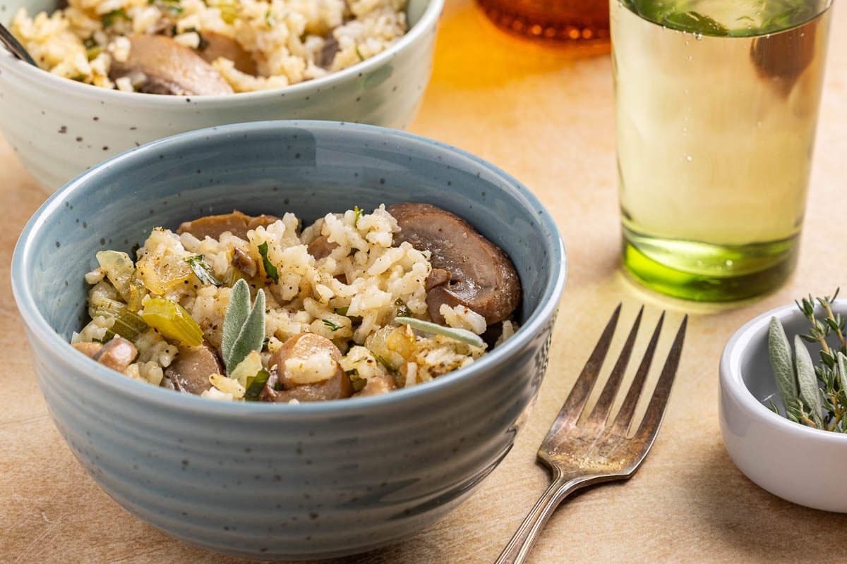 Taste of Home Rice Dressing recipe photo of the finsihed recipe portioned out into bowls.