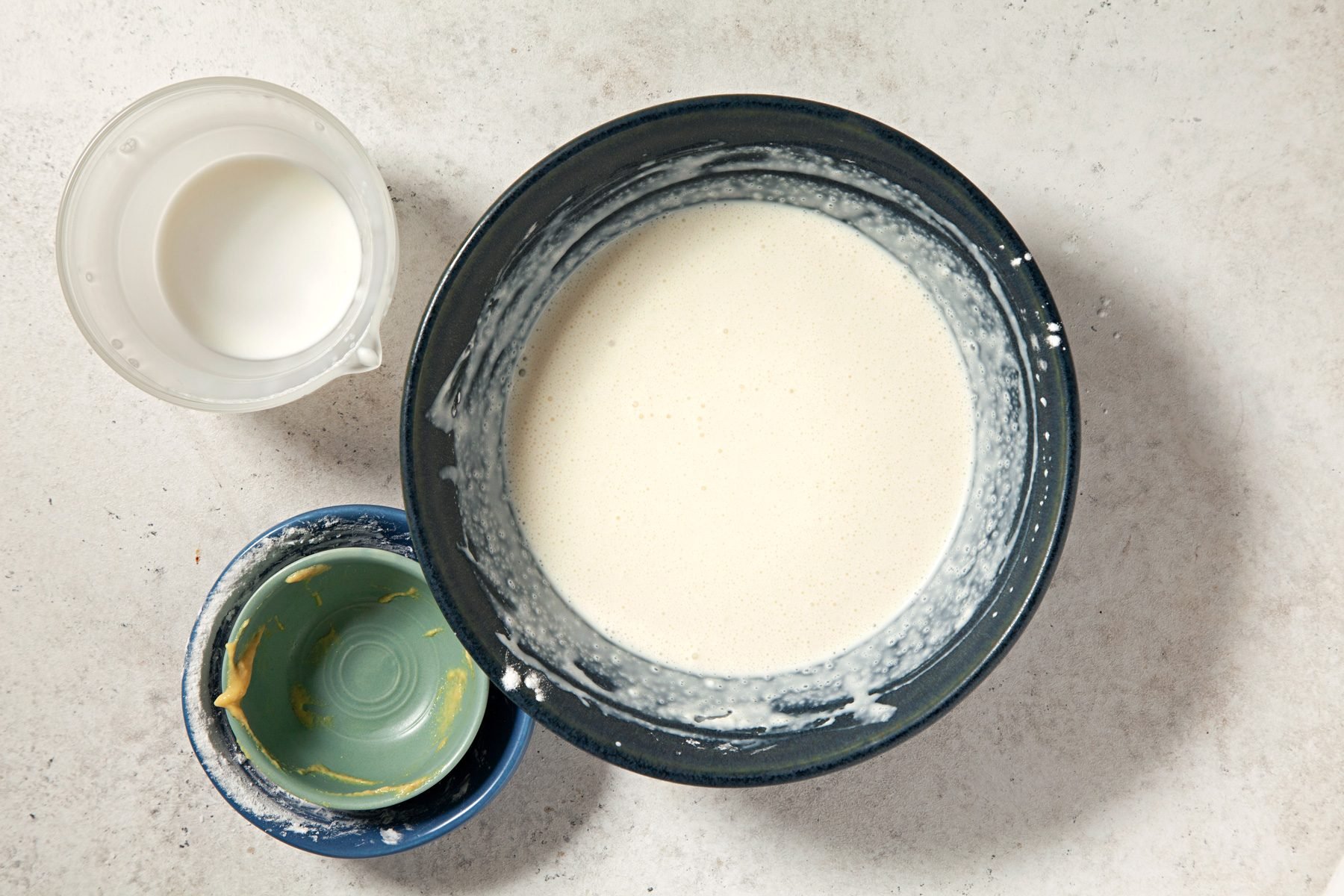 overhead shot of Combined mustard cornstarch and cream