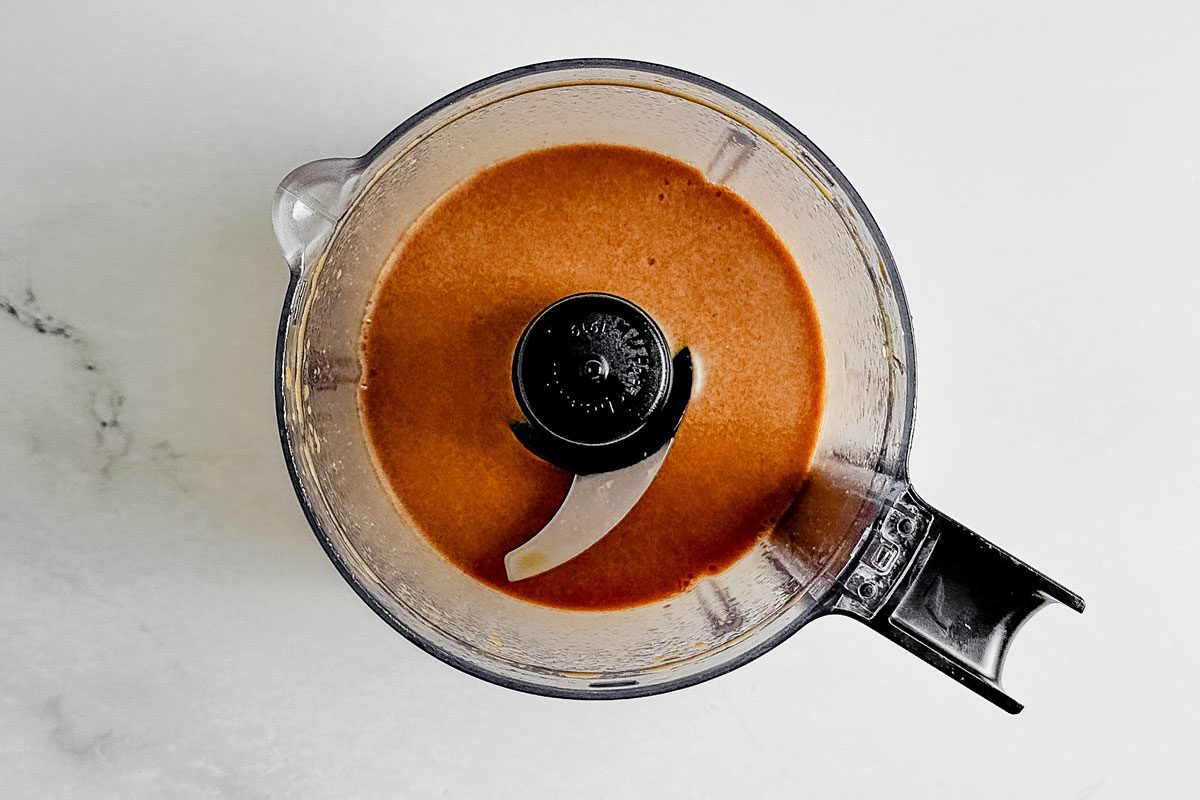 Teriyaki sauce in a food processor for Taste of Home teriyaki meatballs.