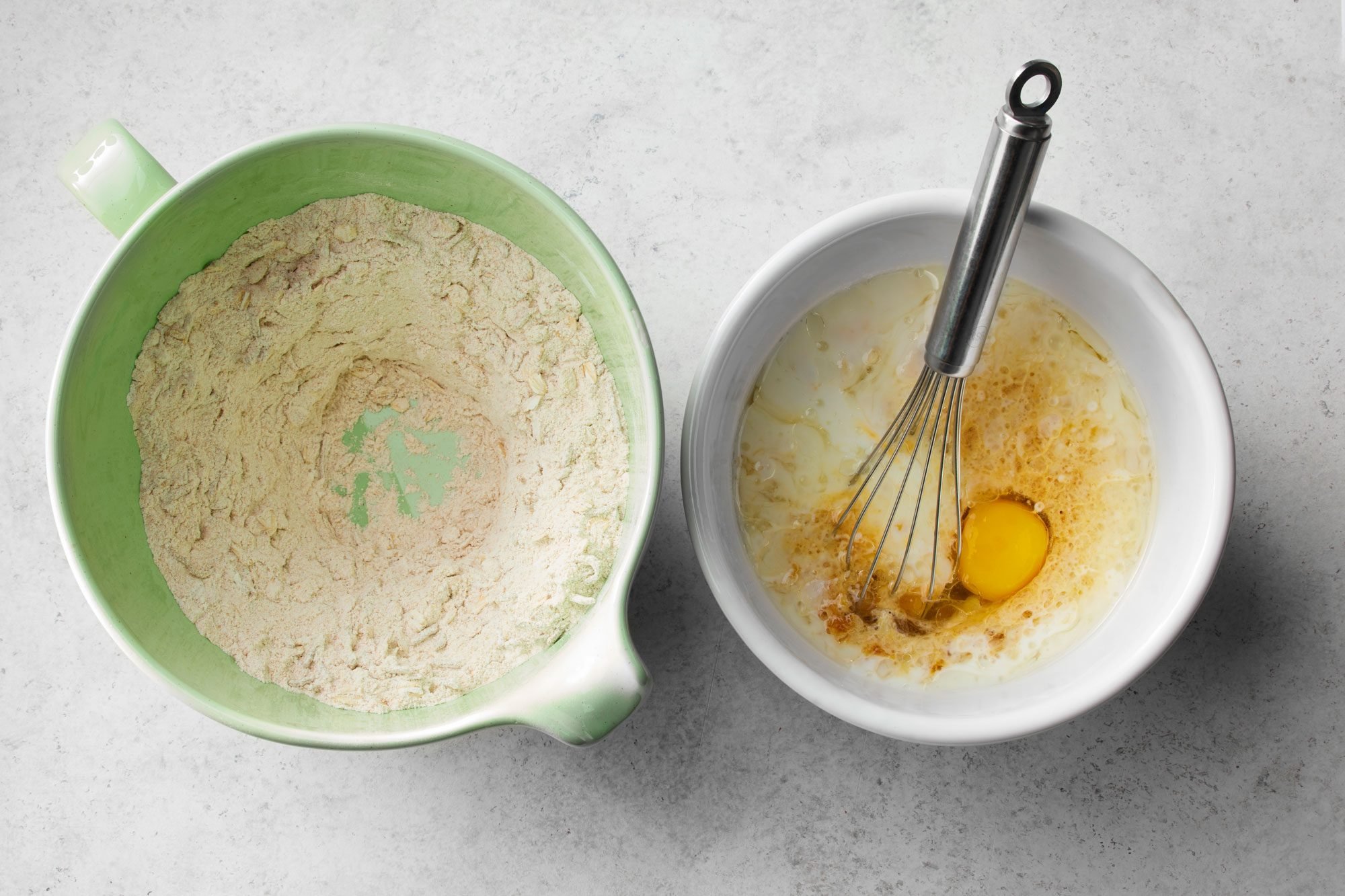 Make a well in the center. Combine the egg, oil, molasses, buttermilk and pineapple with juice.