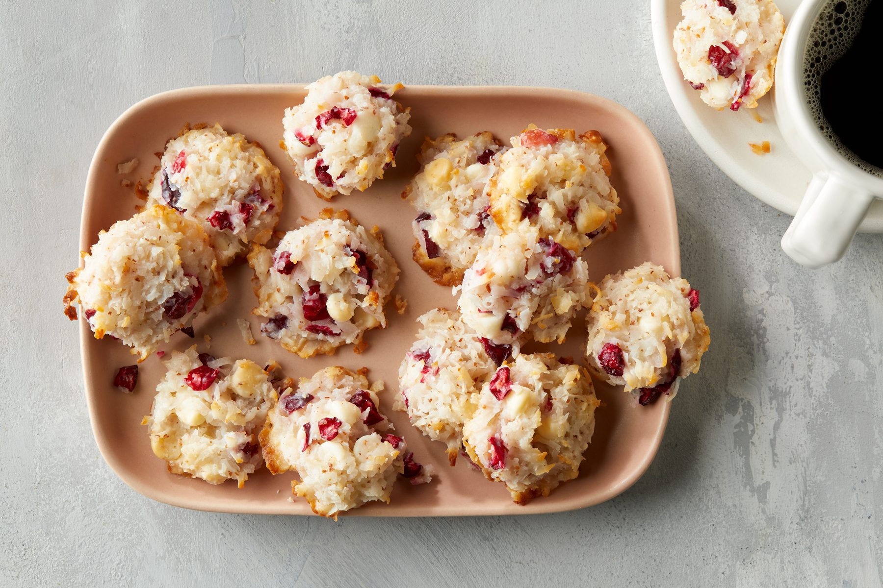 Coconut Cranberry Cookies on wooden plate