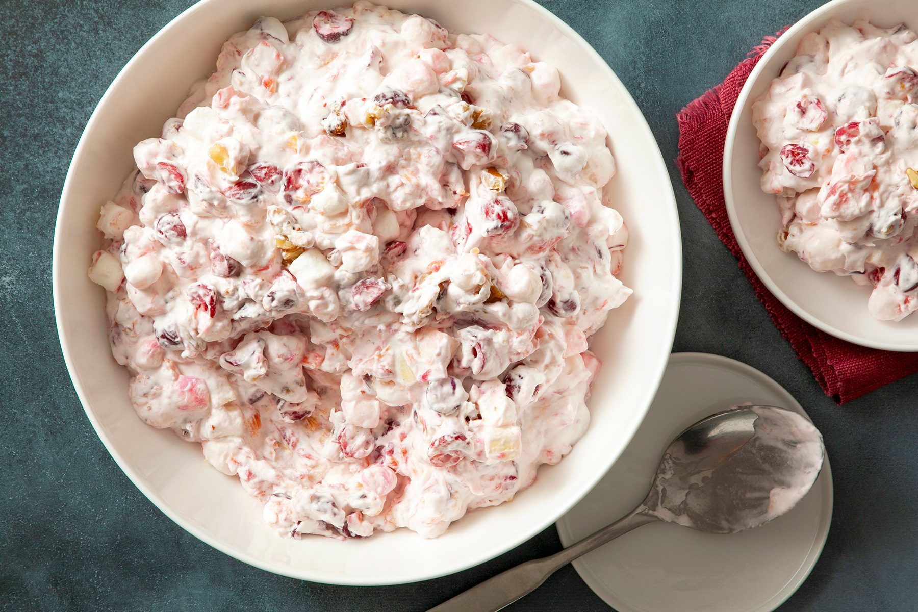 overhead shot of creamy cranberry salad
