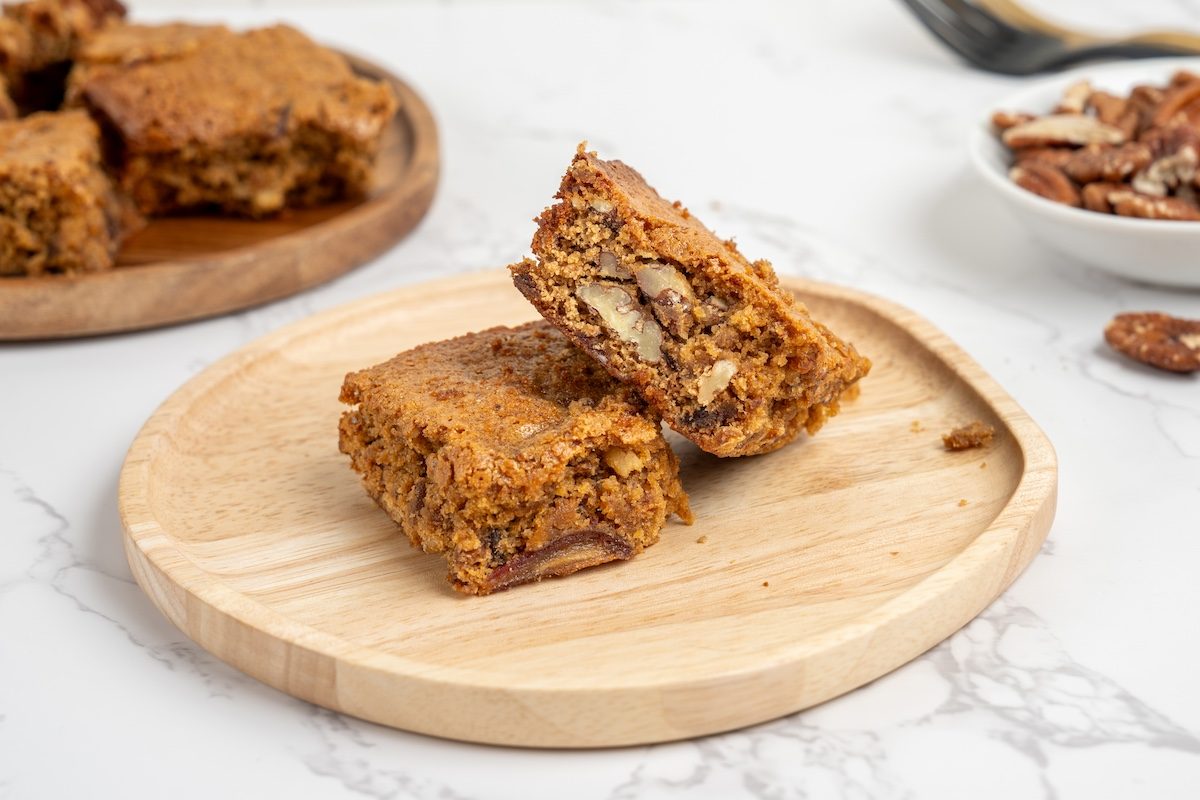 Close up portrait shot of Taste of Home's Date Nut Bars.