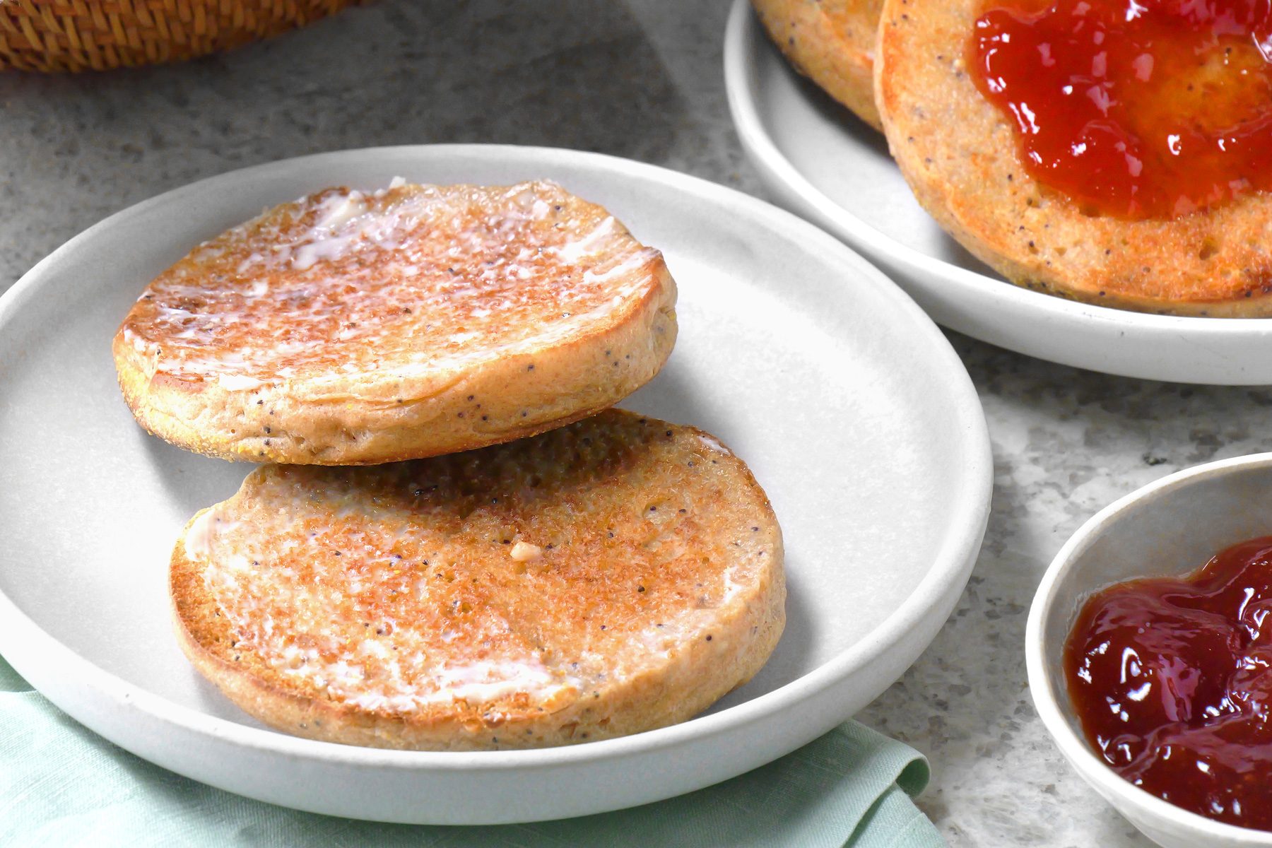 3/4th shot of english muffins