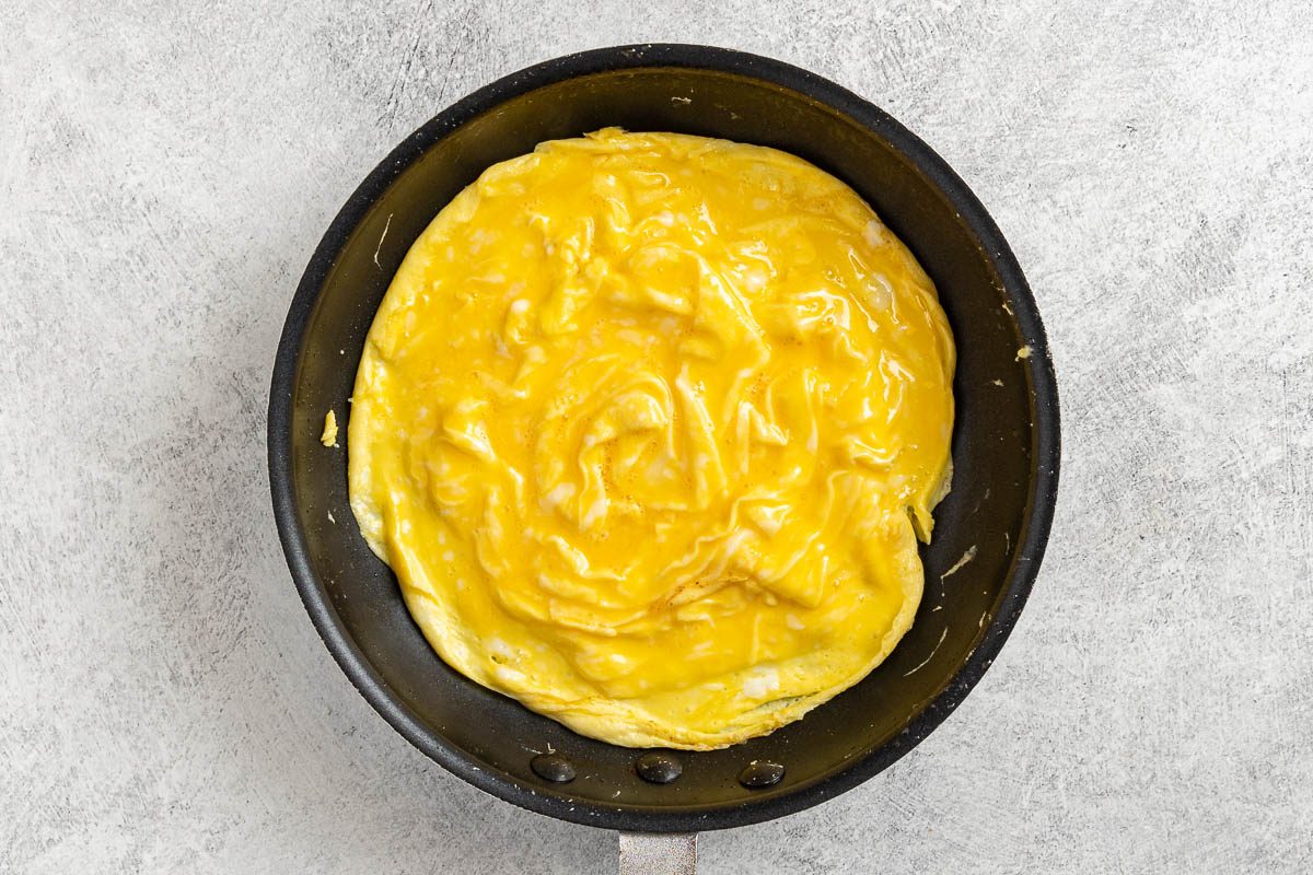 Taste of Home Salmon Omelet recipe photo of cooking the eggs.