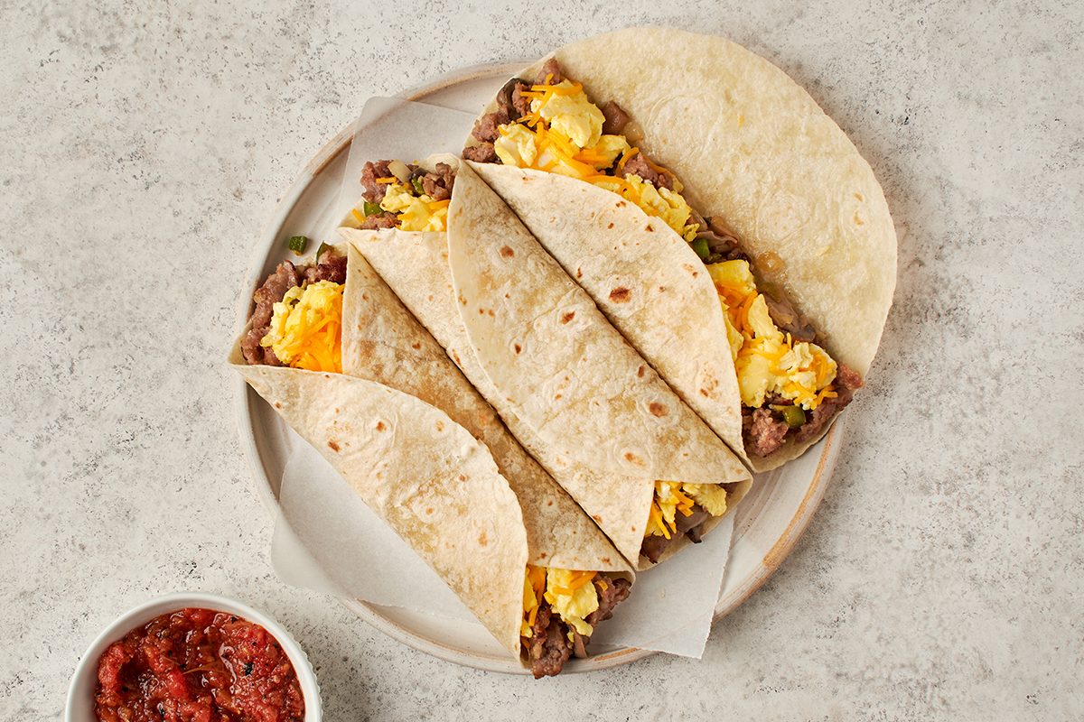 Sausage breakfast burrito by Taste of Home