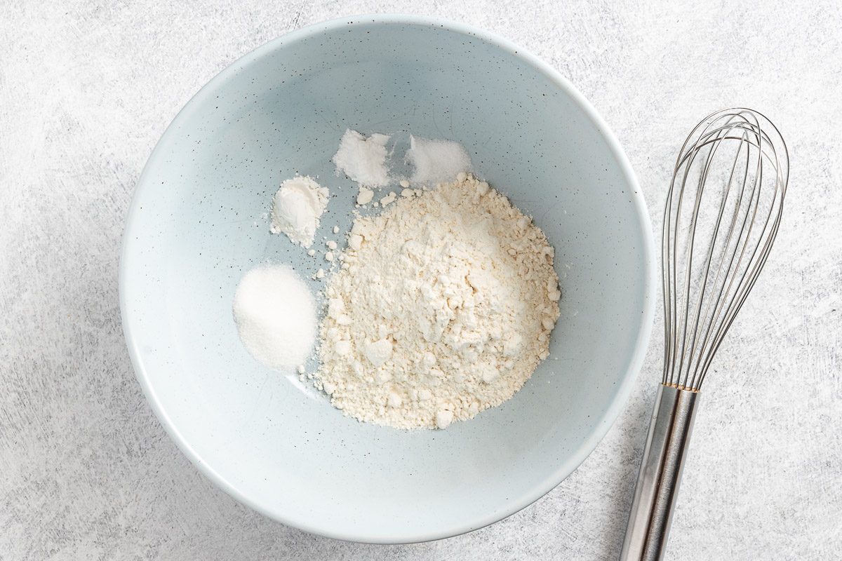 Taste of Home Small Batch Pancakes recipe photo of whisking the dry ingredients.