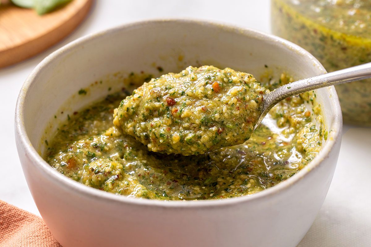 Spinach Pesto In Bowl For Taste Of Home