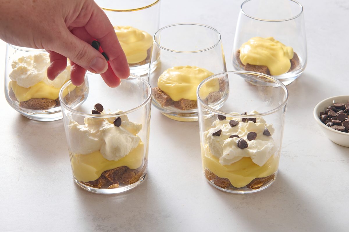Assembling the individual tiramisu cups