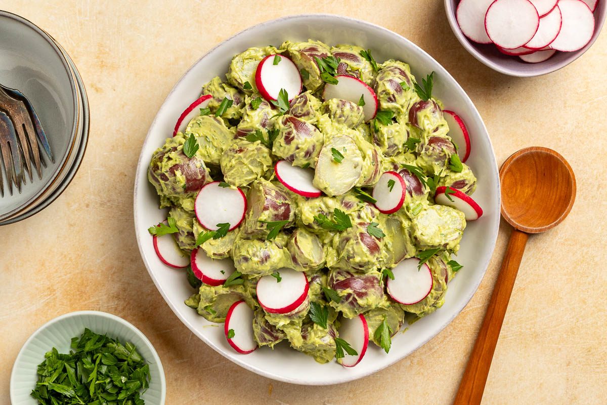 Taste of Home Vegan Potato Salad recipe photo of the finshed recipe.