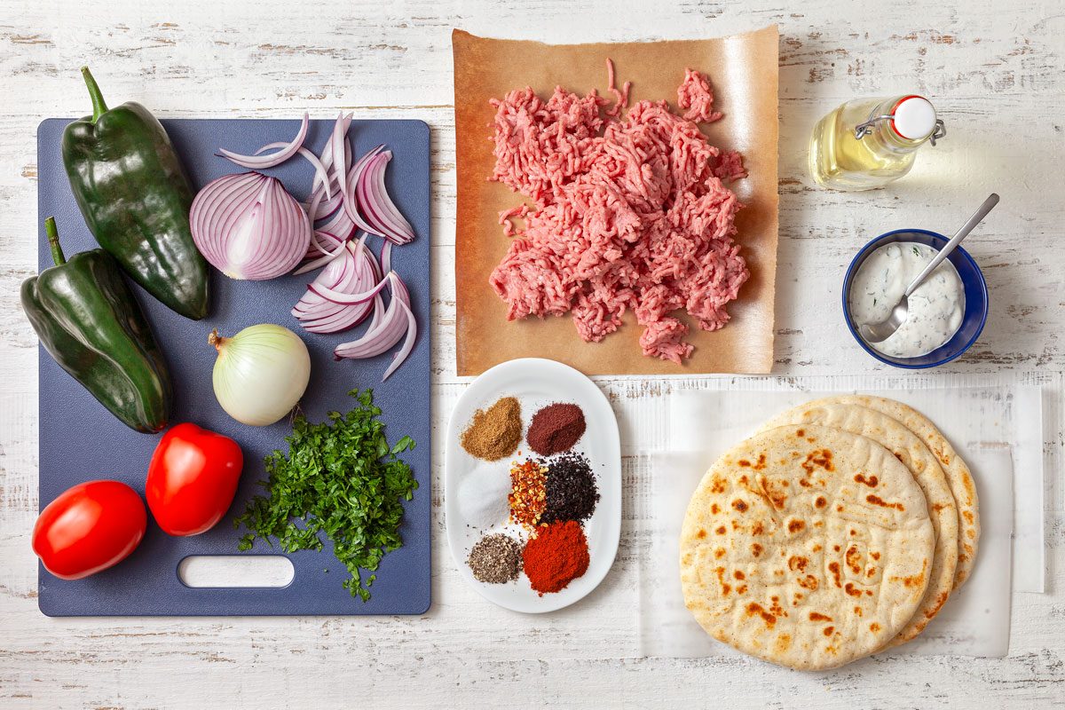 Overhead Shot Of Ingredients for Adana Kebabs
