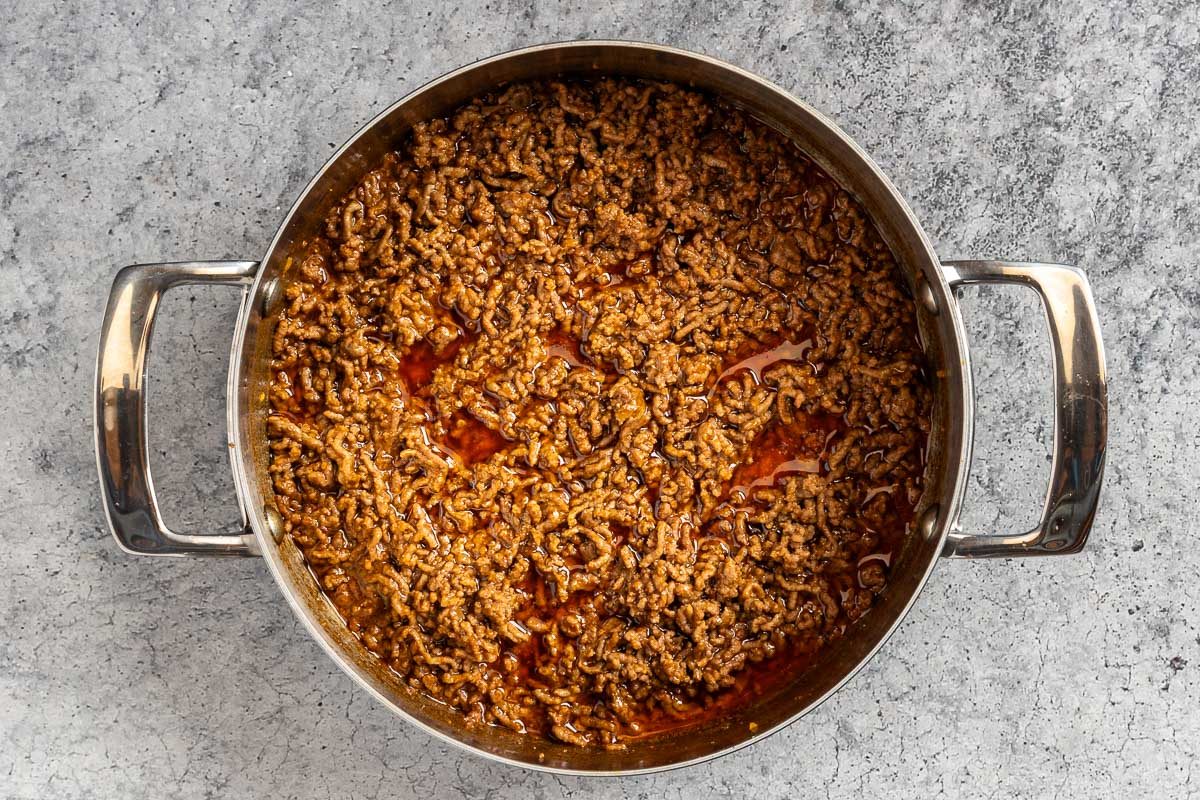 Taste of Home Baked Nachos photo of cooking the ground beef.