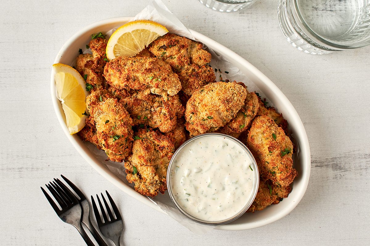 Try this award-winning recipe by Taste of Home for breaded and baked oysters with zesty jalapeño mayo.
