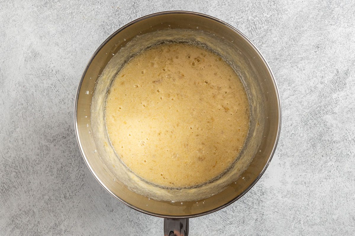 Taste of Home Banana Bars photo of the mixed wet ingredients.