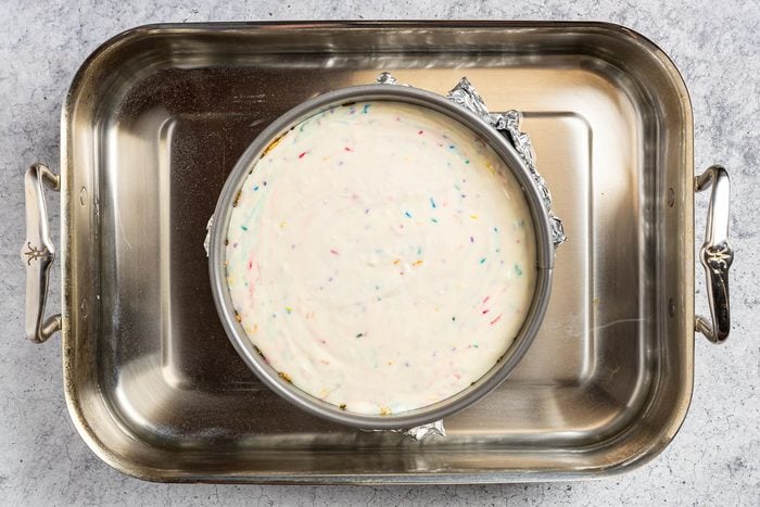 Taste of Home Birthday Cheesecake photo of the cheesecake in a water bath.