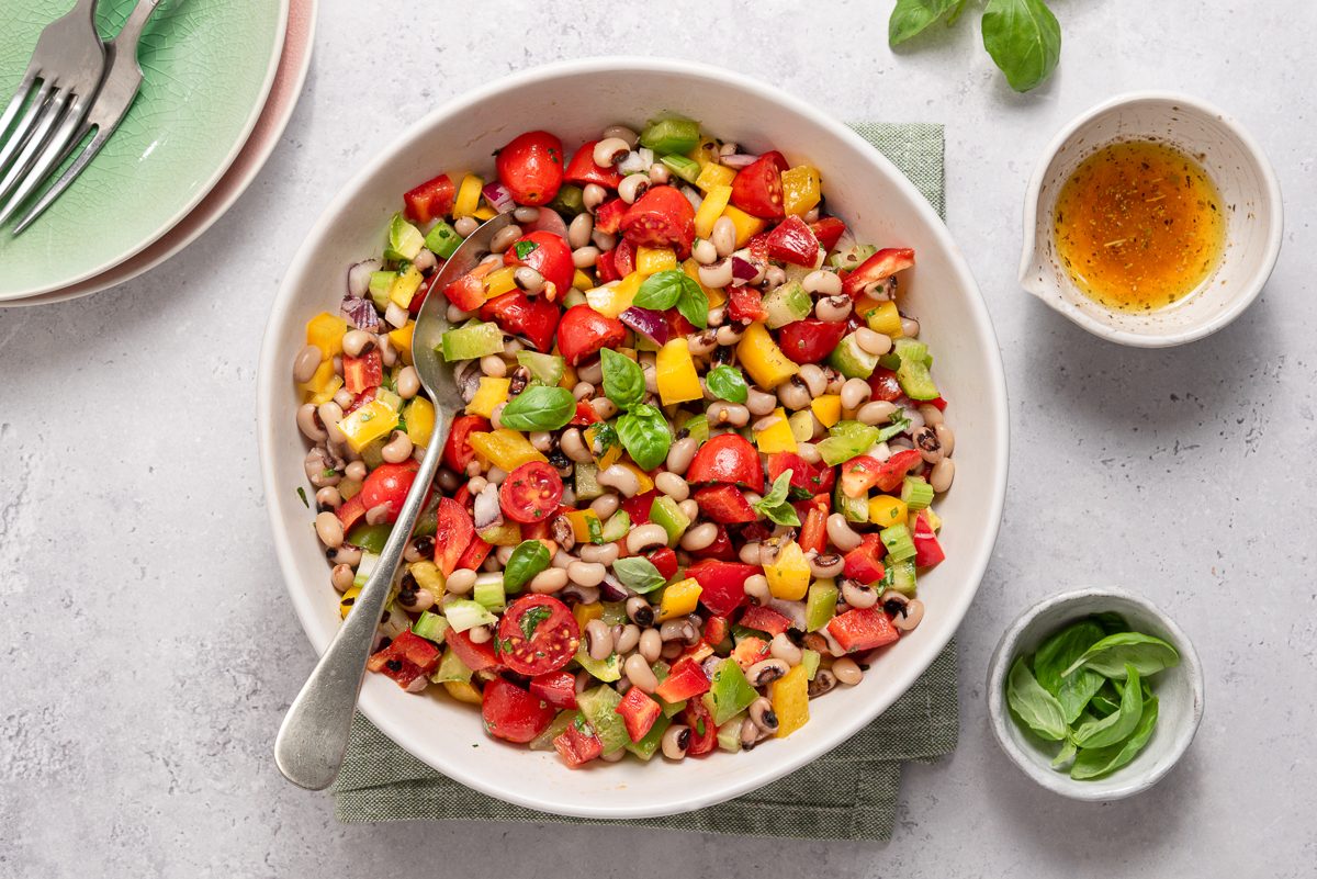 Closeup Of Black Eyed Pea Salad In Serving Bowl