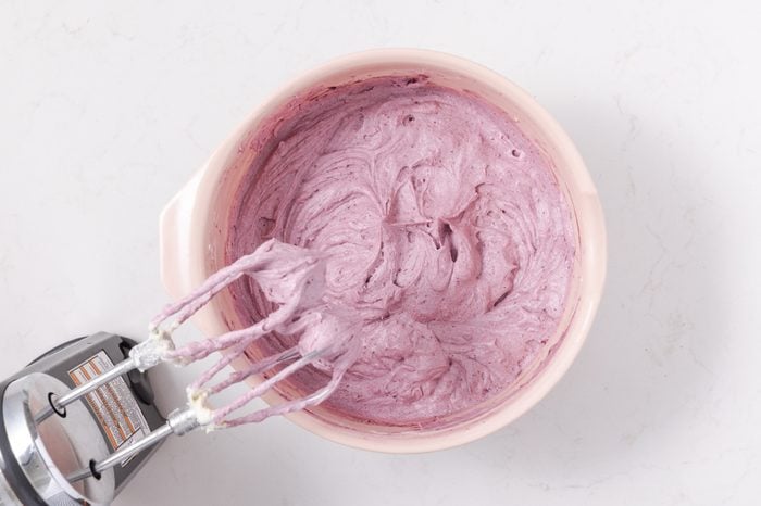 Blackberry puree beaten with butter and sugar mixture.