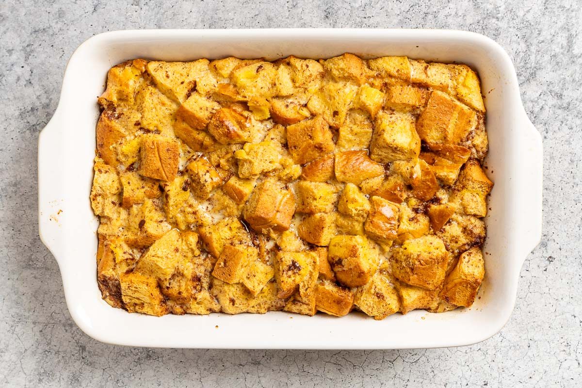 Taste of Home Brioche French Toast Casserole photo of the baked casserole.