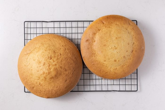 Cakes from cake mix baked and cooling.