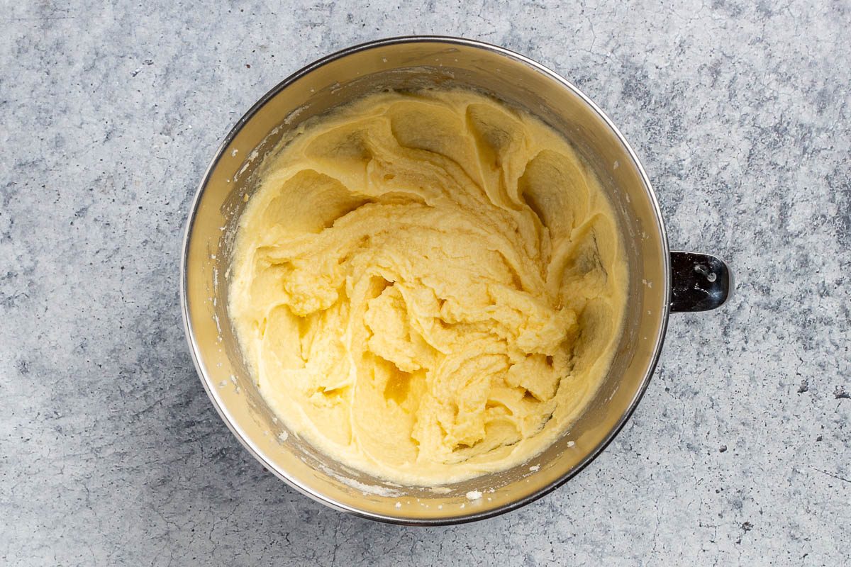 creamed butter, sugar, eggs, and vanilla.