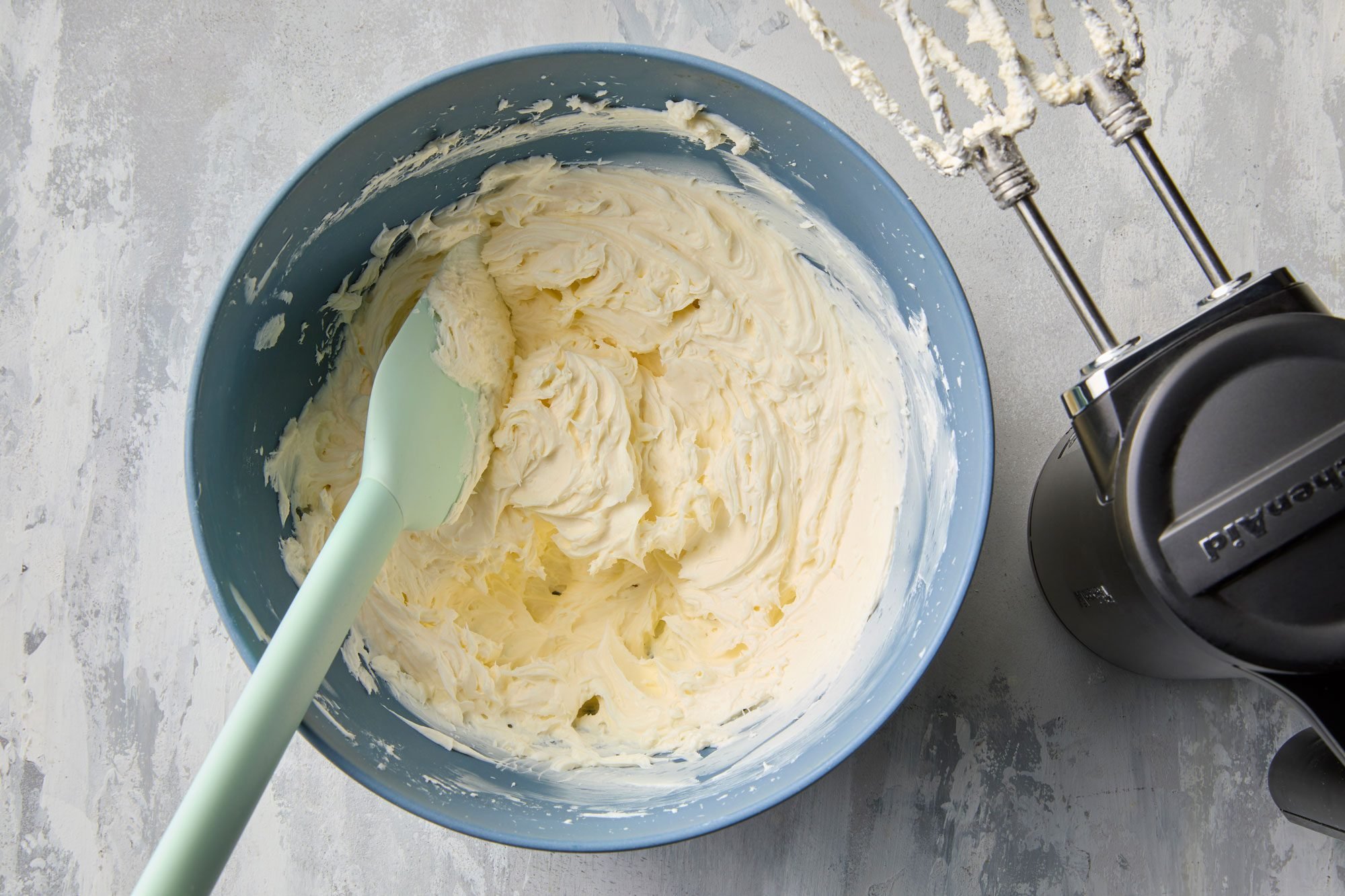 In a large bowl, beat cream cheese on medium speed until smooth, 3-4 minutes