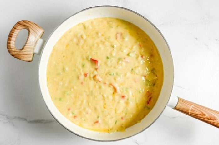 Sauce for Taste of Home Crawfish Fettucine in a white skillet