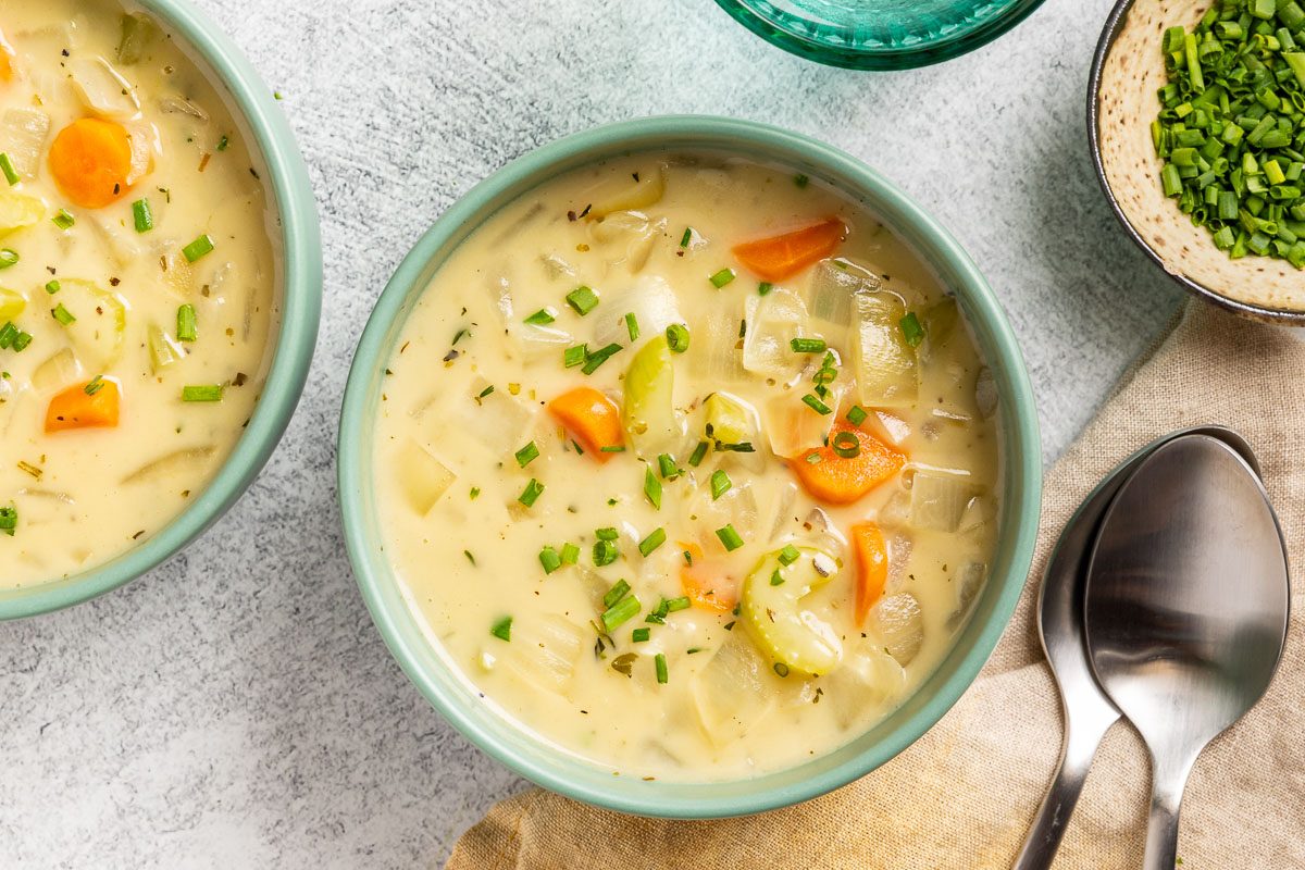 Taste of Home Cream of Onion Soup photo of the finished recipe served in bowls.