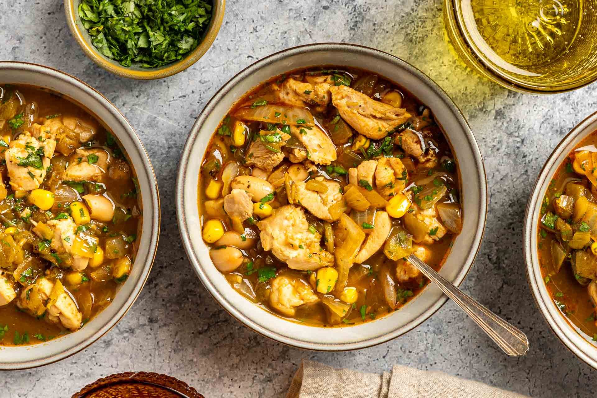 Taste of Home Green Chili Chicken Soup photo of the finished recipe served into bowls.