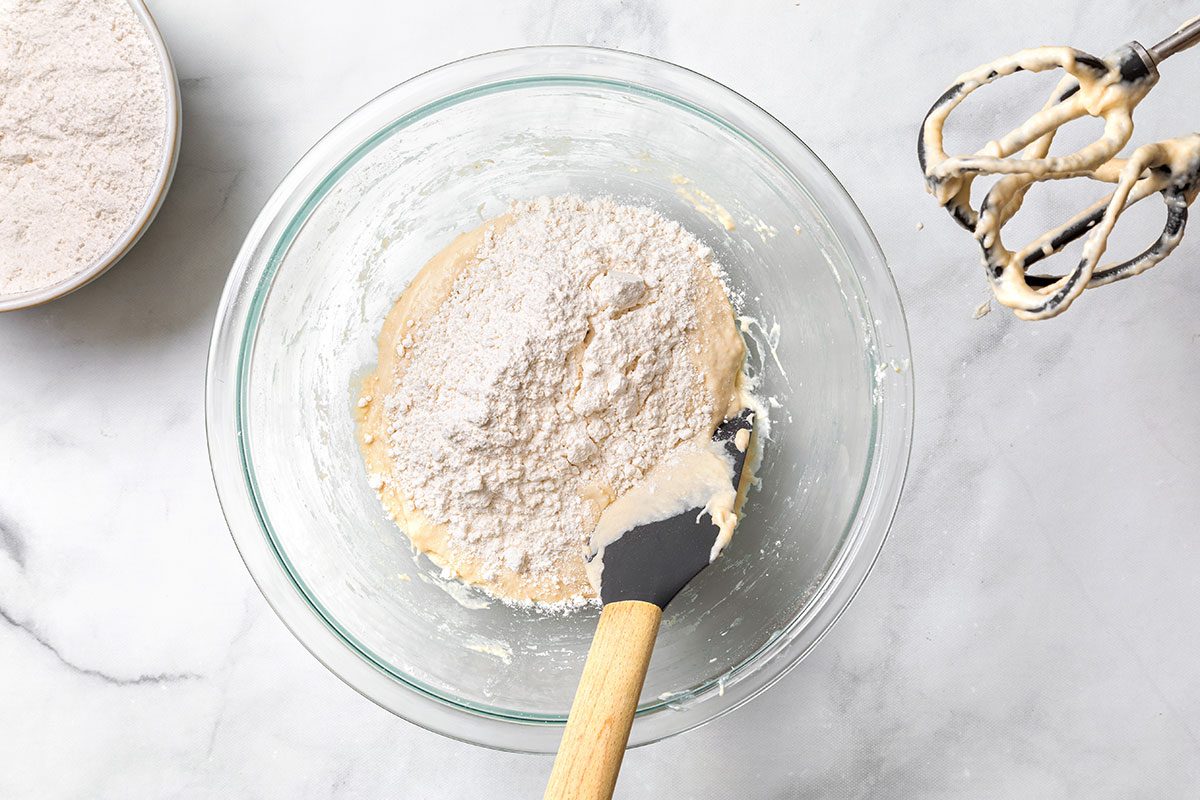 Heated milk. water and butter mixed with flour mixture for step two of Homemade Breadsticks for Taste of Home