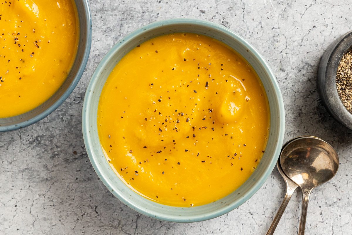 Taste of Home Butternut Squash Soup photo of the finished recipe served in bowls.