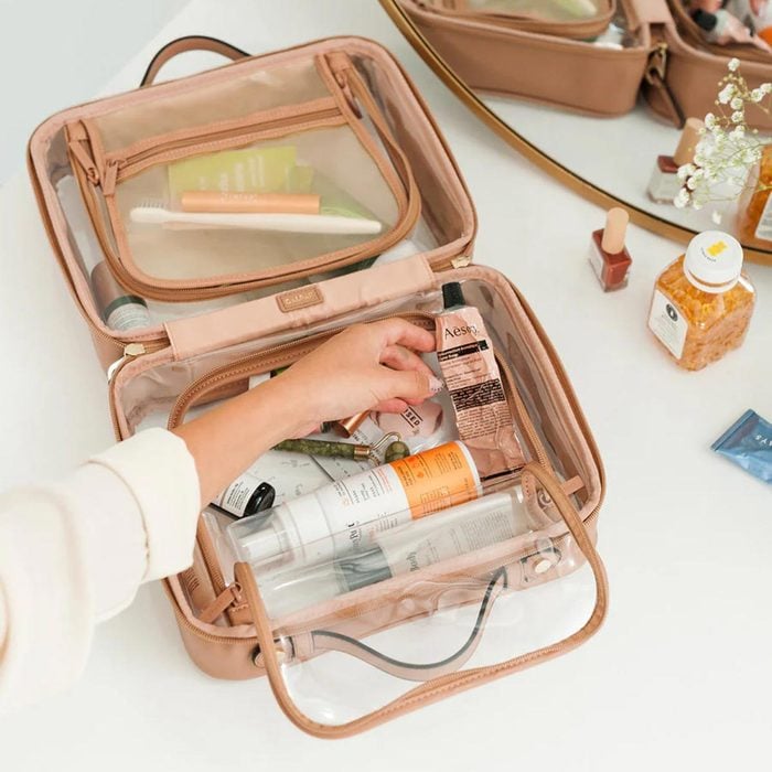 Large Clear Cosmetics Case In Caramel