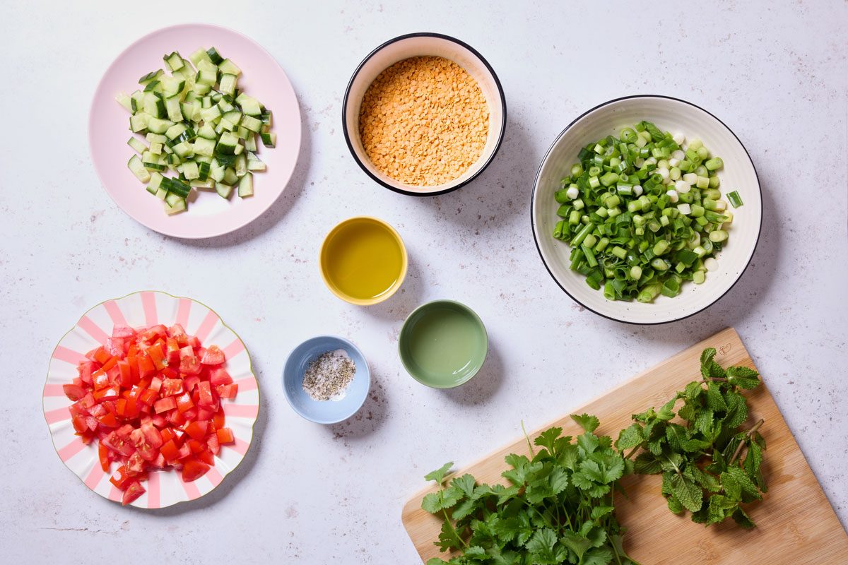 Lentil Tabbouleh ingredients