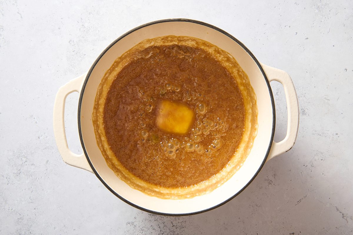 Butter added to the hot maple syrup mixture