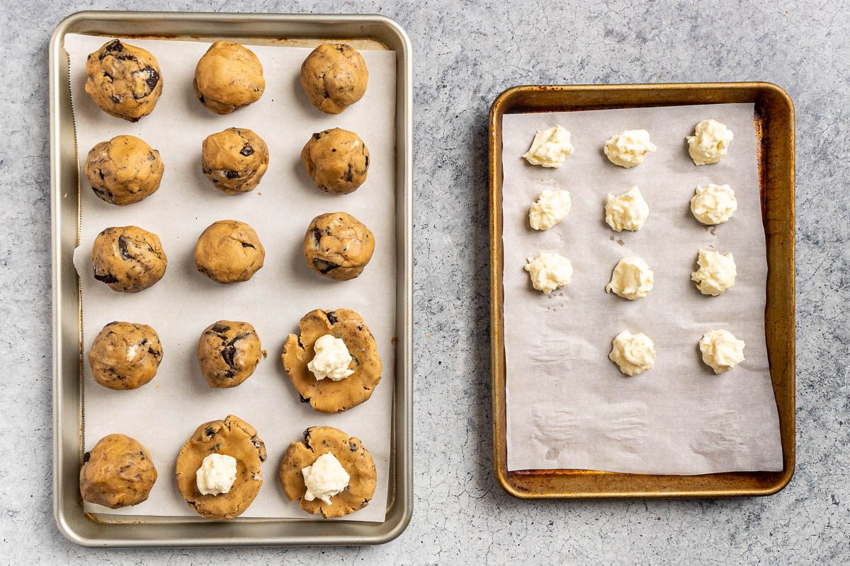 Taste of Home Oreo Cheesecake Cookies photo of placing the cheesecake filling inside the dough.