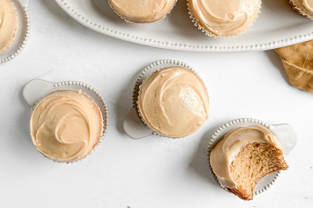 Taste of Home Peanut Butter Cupcakes on white trays