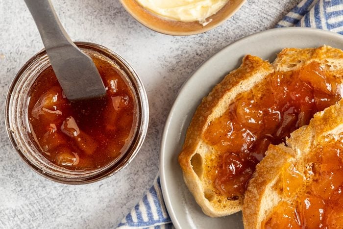 Pear Jam in a jar and on toast