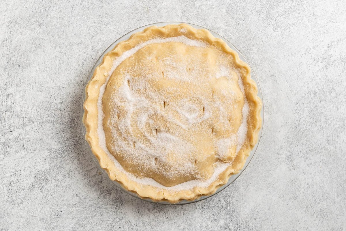 Taste of Home Pear Pie photo of the top crust added.