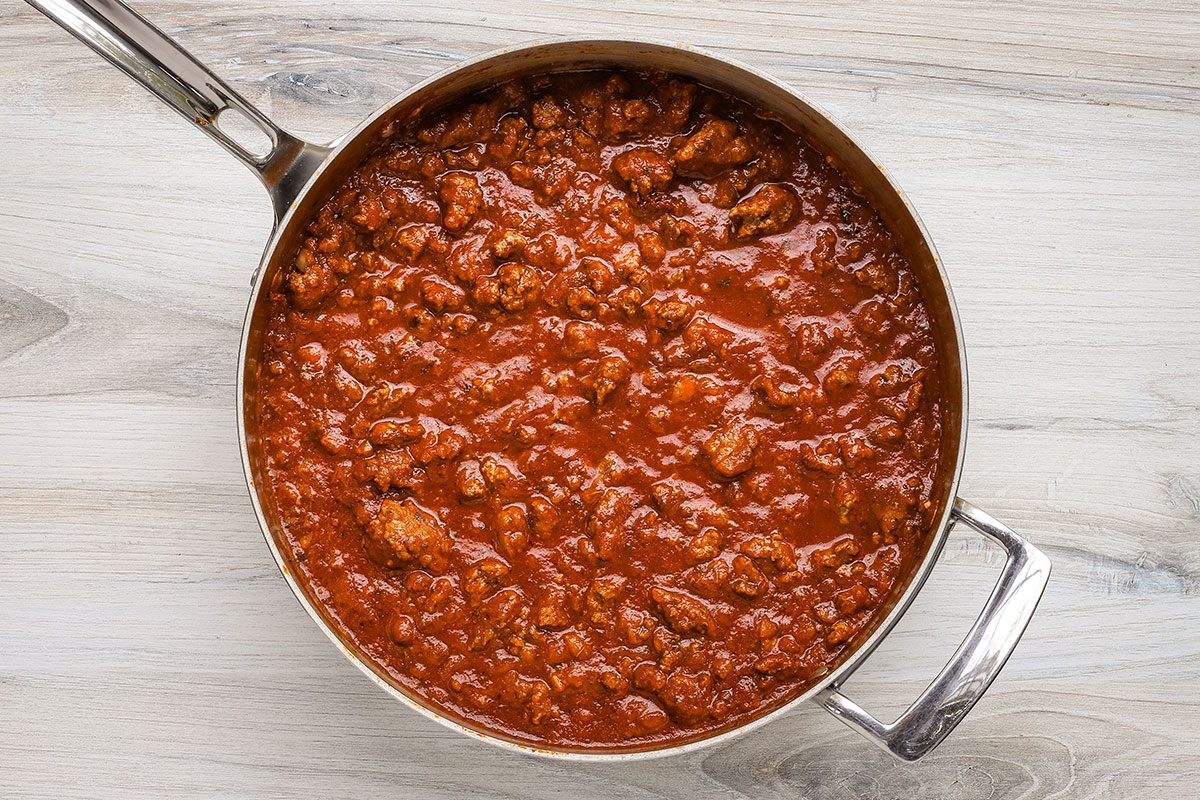 Meaty sauce for pizza lasagna, a recipe from Taste of Home.