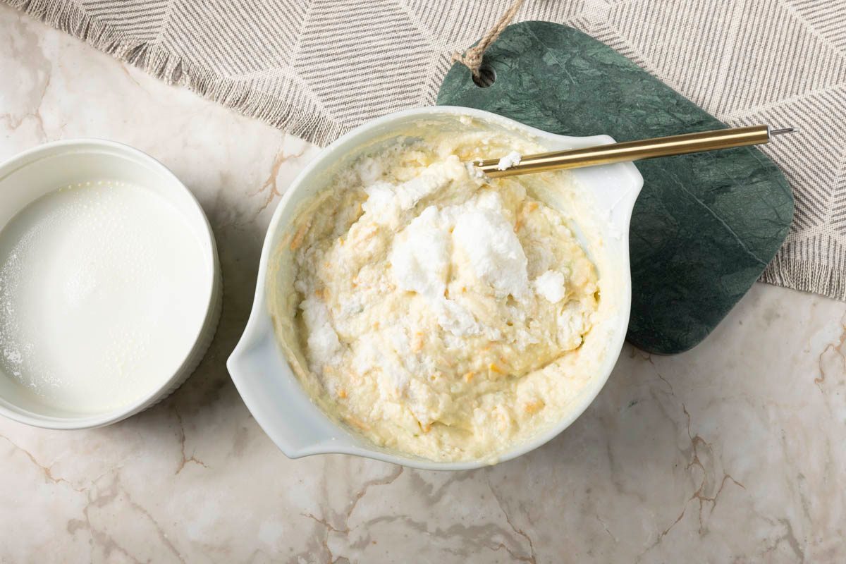 Potato Souffle mixed in bowl before baking
